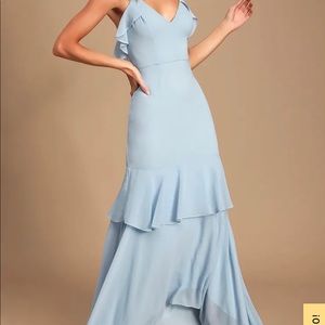 Lulus Cherish the Moment - light blue ruffle maxi dress